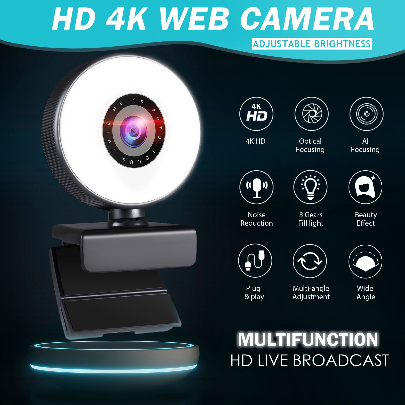 “4K beauty auto focus webcam with fill light – ultra high-definition webcam with built-in lighting and auto focus for flawless streaming and video calls – Hot Deal Warehouse electronics”

