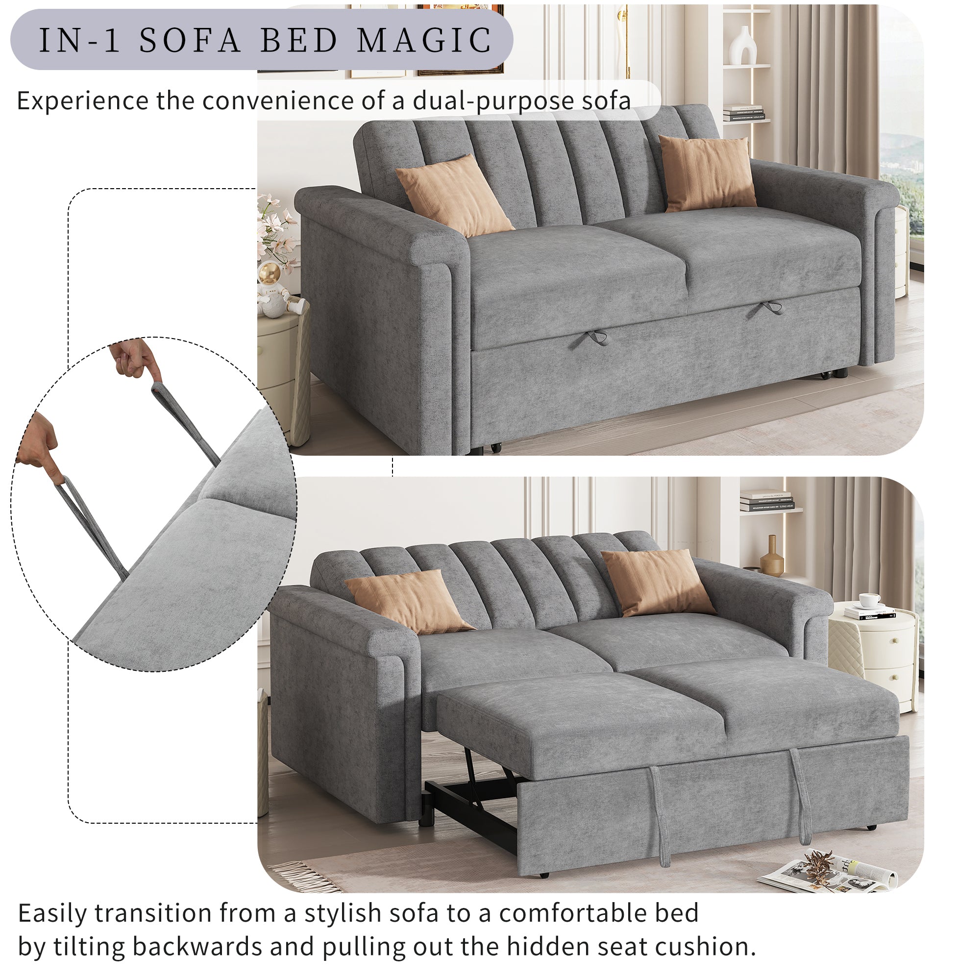 U Style Convertible Sofa With Pull Out Bed