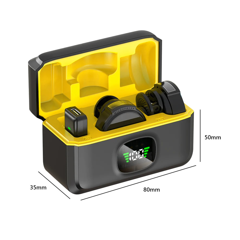 Dual wireless lapel microphone kit with USB-C and Lightning adapters
