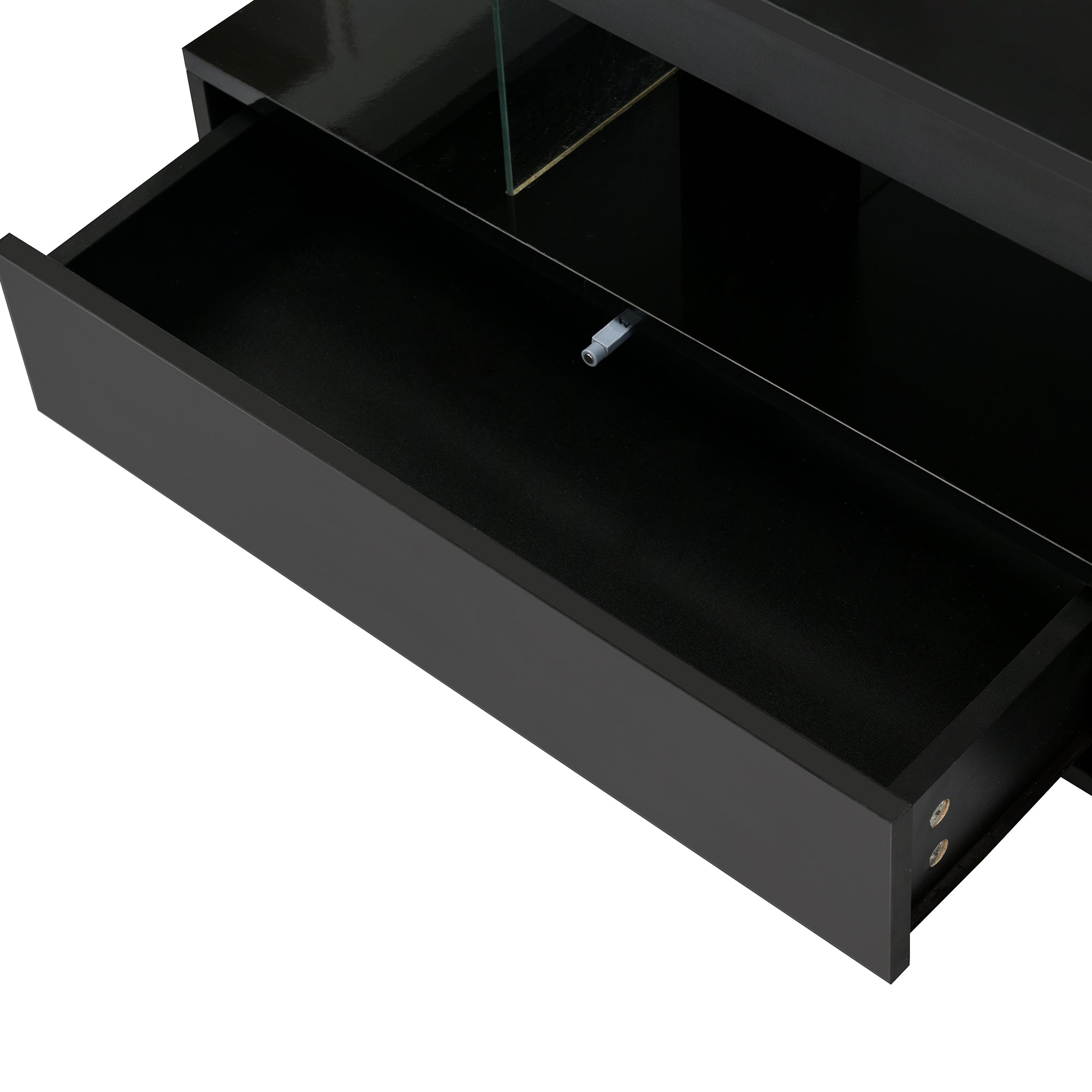 U-Can black LED coffee table with drawers and display shelf