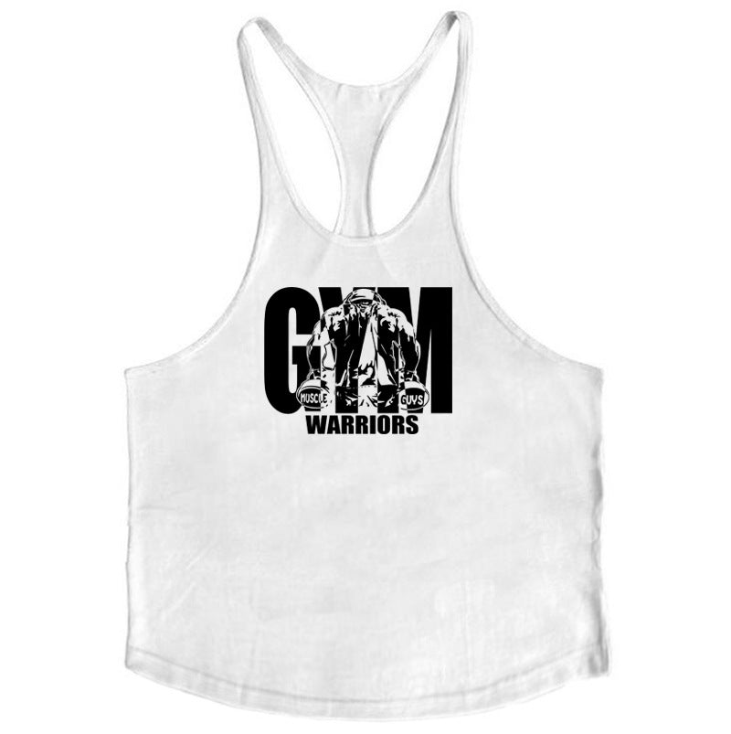 GYM WARRIORS cotton fitness vest, featuring a deep digging design and thin shoulder straps. This lightweight, breathable shirt is perfect for intense workouts, providing comfort and flexibility while showcasing a sporty, stylish look
