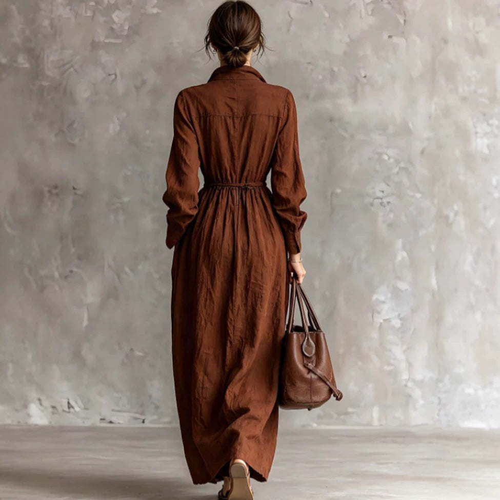 Women's Zipper Collar Elastic Waist Long Dress Hot Deal Warehouse