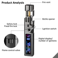 Windproof High‑Temperature High‑Power Outdoor Torch Lighter with LED Digital Display, Metal Body & Bottle Opener Hot Deal Warehouse