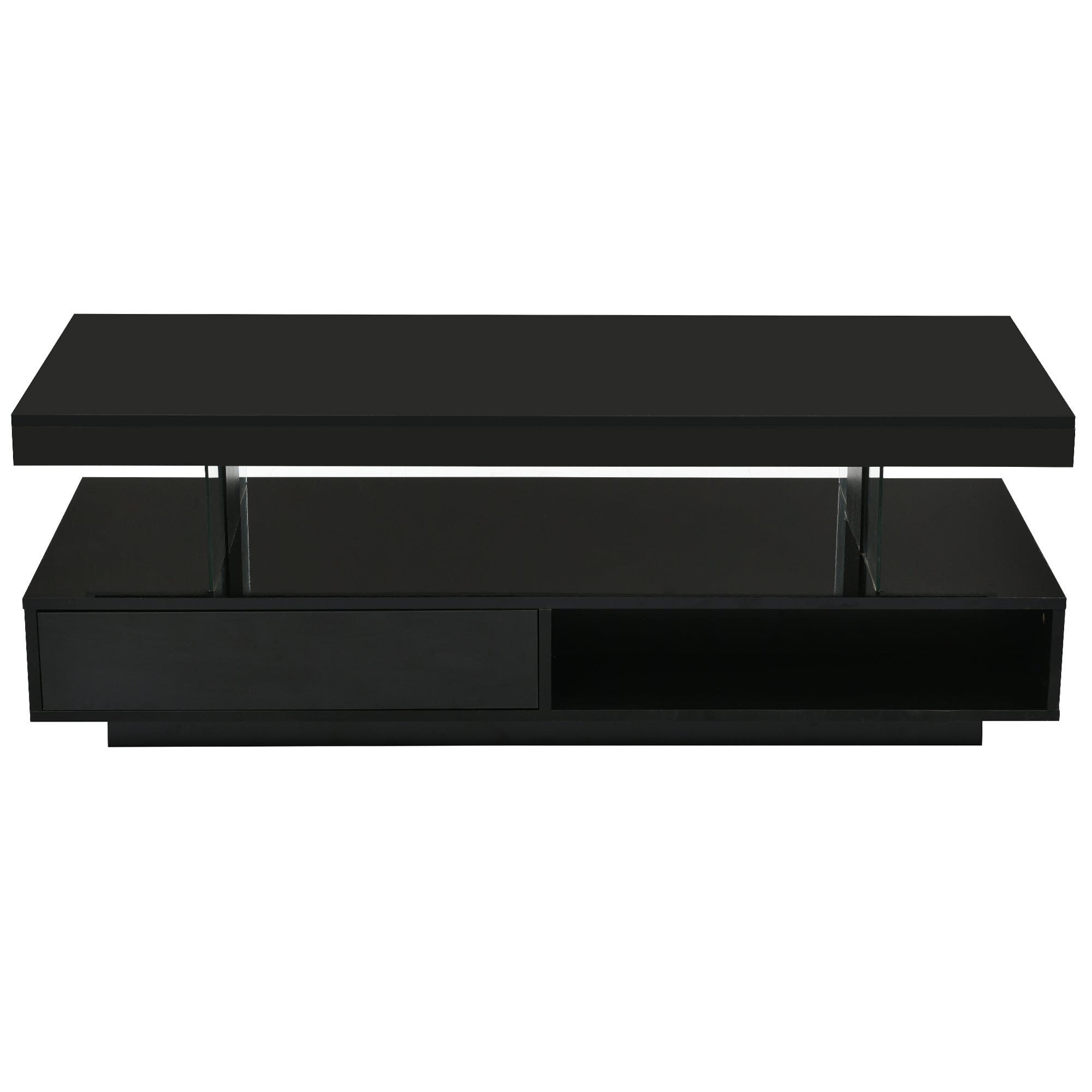 U-Can black LED coffee table with drawers and display shelf