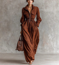 Women's Zipper Collar Elastic Waist Long Dress Hot Deal Warehouse