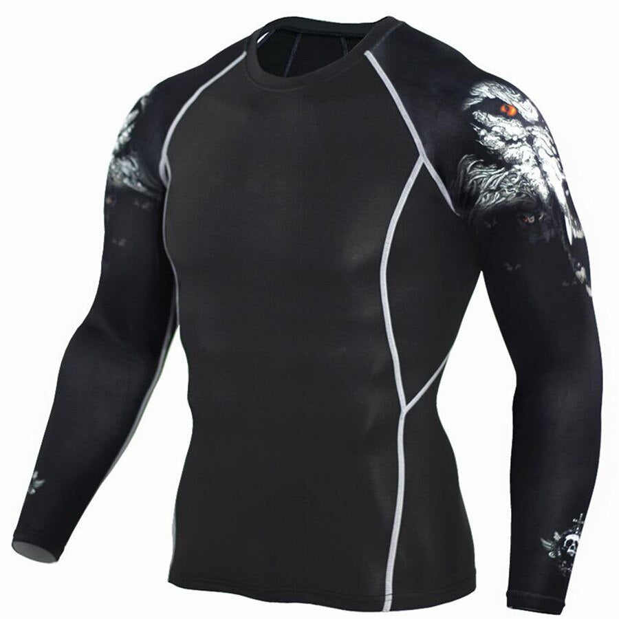 Wolf 3D printed compression t-shirt and tights set, featuring a bold wolf design, made from stretchy, moisture-wicking fabric for enhanced performance and comfort during workouts