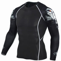 Wolf 3D printed compression t-shirt and tights set, featuring a bold wolf design, made from stretchy, moisture-wicking fabric for enhanced performance and comfort during workouts