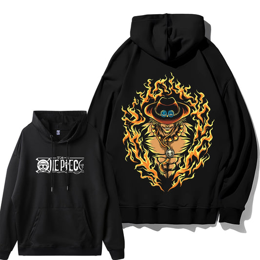 Loose fit Luffy hoodie with One Piece pirate print on front


