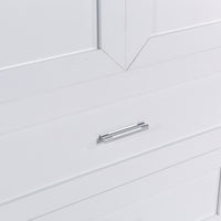 Tall white bathroom cabinet with drawers and double doors
