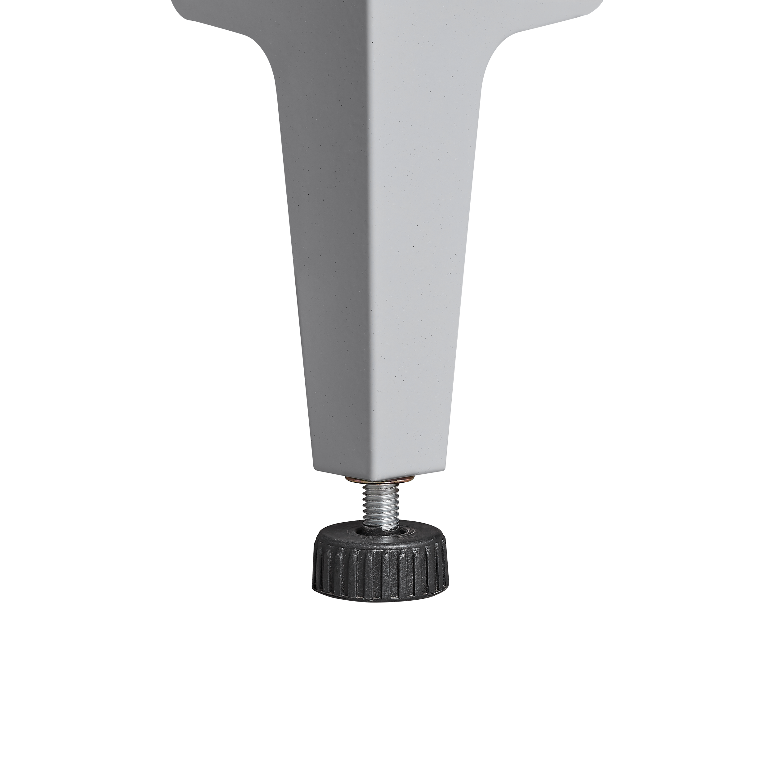 Grey metal kitchen storage cabinet with door and adjustable shelf in a modern kitchen