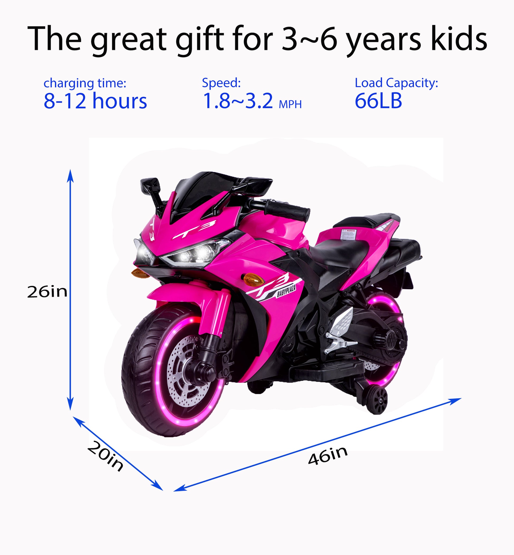 TAMCO 12V kids motorcycle ride-on toy with training wheels, designed for a fun and safe riding experience. Features realistic details, adjustable speed, and easy-to-use controls, making it perfect for young riders to enjoy outdoor adventures while learning balance and coordination.







