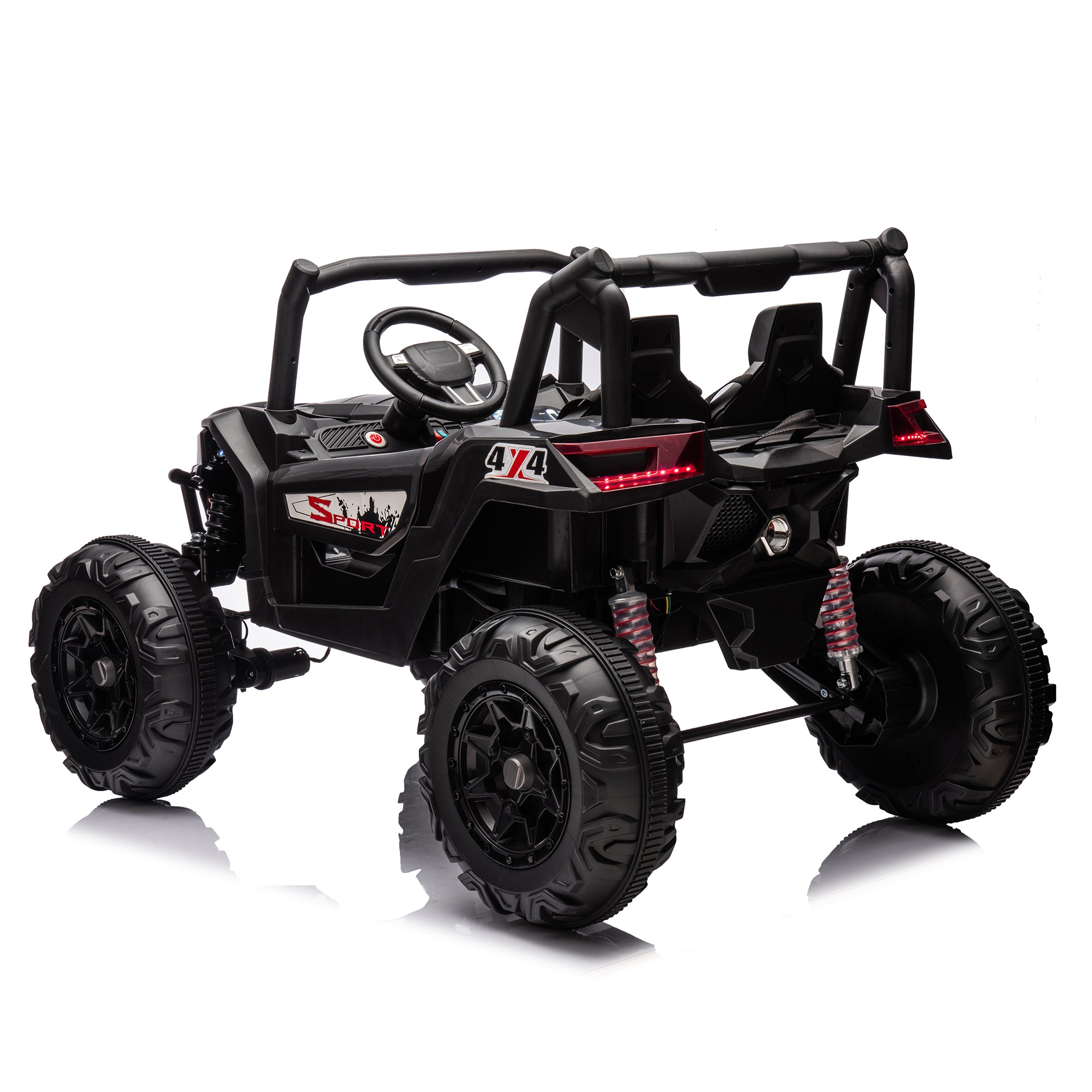 Side by side 4x4 ride-on truck for kids, featuring a durable design with working headlights, adjustable seat, and forward/reverse motion. Equipped with realistic off-road tires and easy-to-use controls, this electric truck provides an exciting outdoor adventure for children ages 3-7