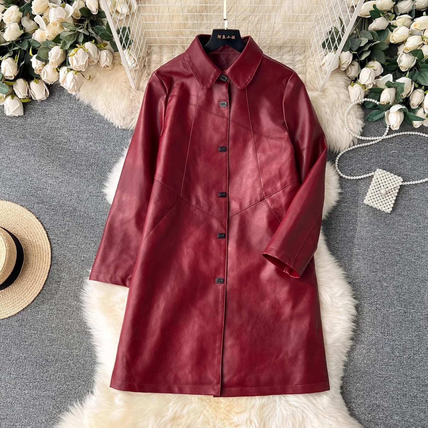 Melody Leather Long Jacket