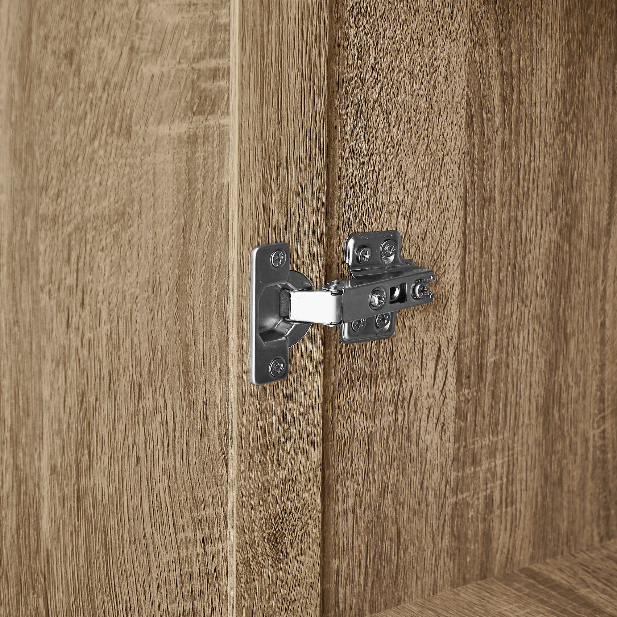 Brown MDF storage cabinet with adjustable shelf and two doors