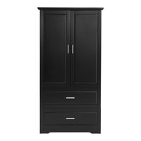 Black MDF tall bathroom storage cabinet with two doors and drawers