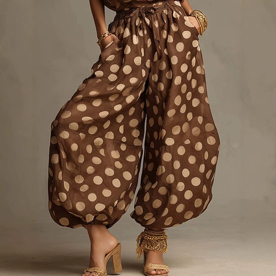 New  Polka Dot Halter Neck Women's Summer Bohemian Vacation Casual Beach Loose Wide-leg Jumpsuit Hot Deal Warehouse
