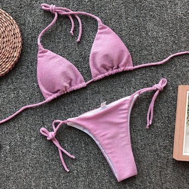 Wave Whisper Solid Color Split Bikini
