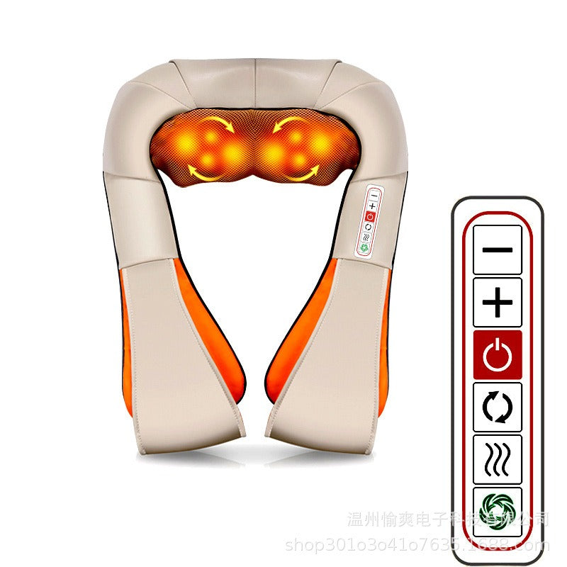 Percussion massager designed for neck, back, shoulders, legs, and body, featuring multiple attachments and adjustable speeds to provide targeted muscle relief and relaxation