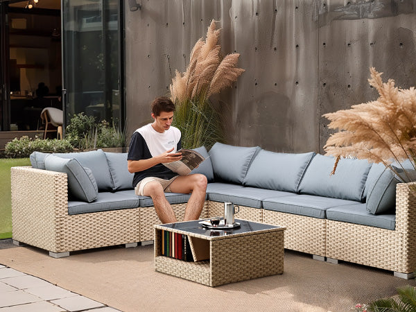 “Archie 7-piece patio furniture set – stylish, weather-resistant outdoor seating and table set for entertaining and relaxing – Hot Deal Warehouse outdoor living”

