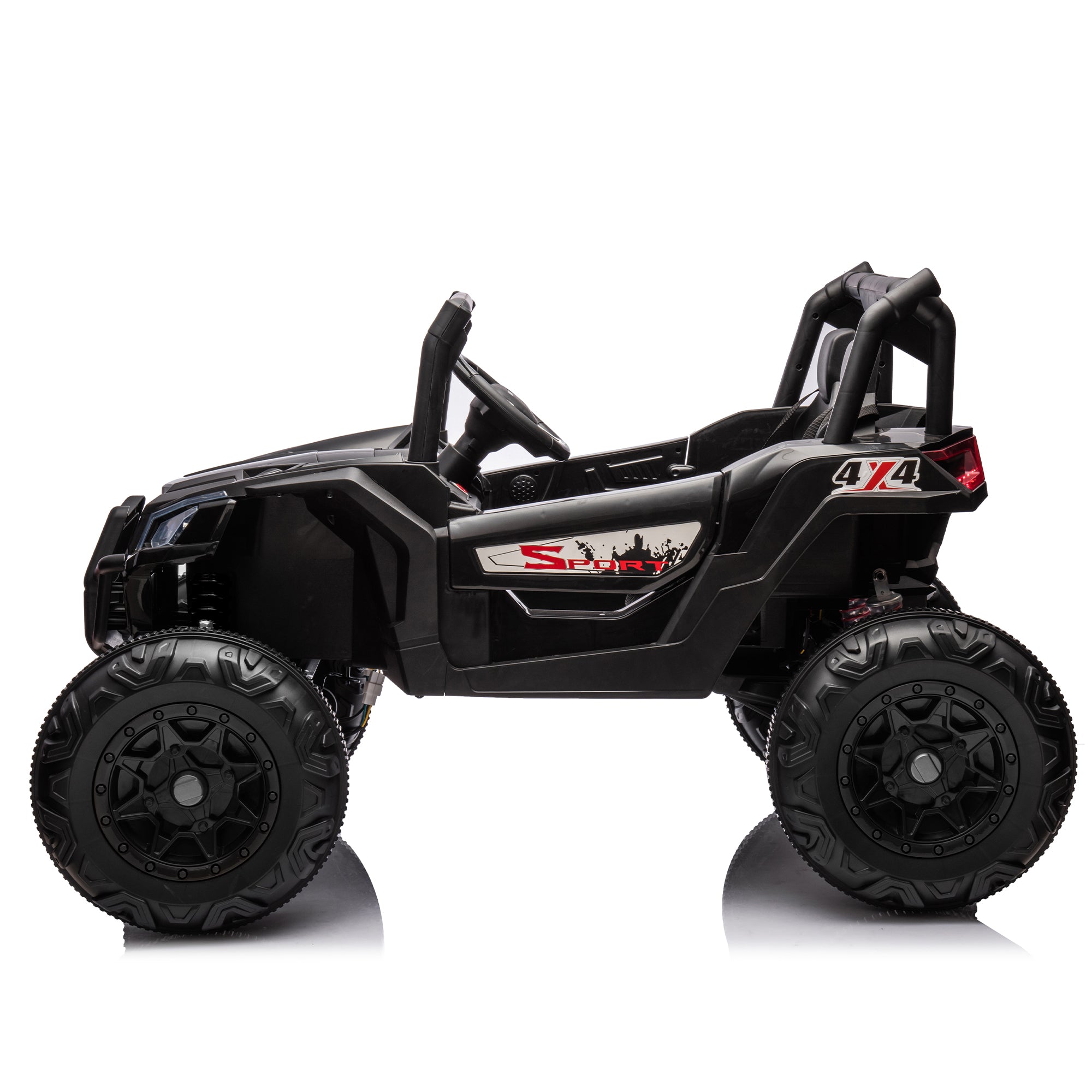 Side by side 4x4 ride-on truck for kids, featuring a durable design with working headlights, adjustable seat, and forward/reverse motion. Equipped with realistic off-road tires and easy-to-use controls, this electric truck provides an exciting outdoor adventure for children ages 3-7