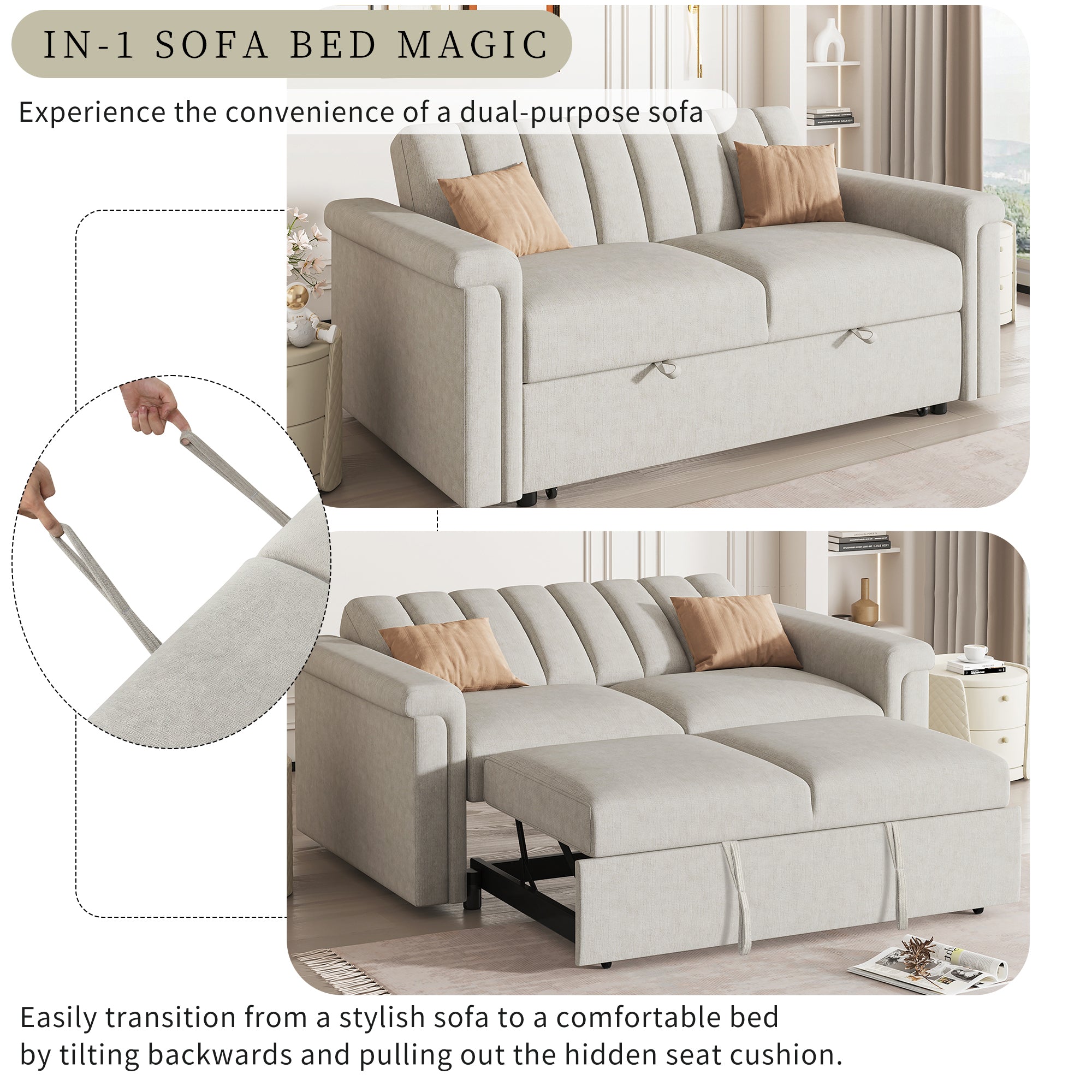 U Style Convertible Sofa With Pull Out Bed