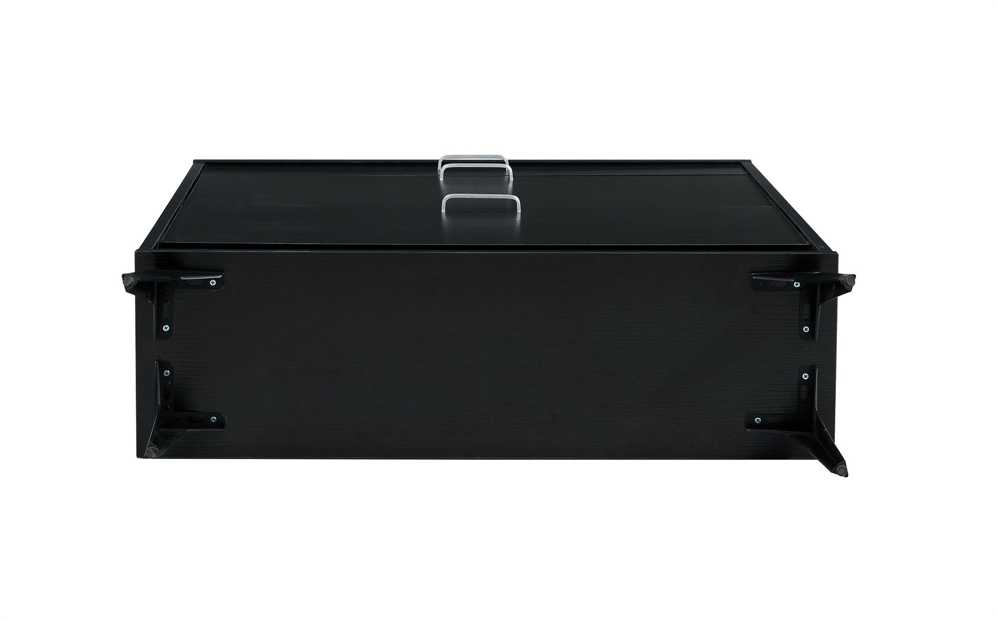 Black shoe cabinet with open shelves for footwear storage