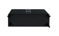 Black shoe cabinet with open shelves for footwear storage