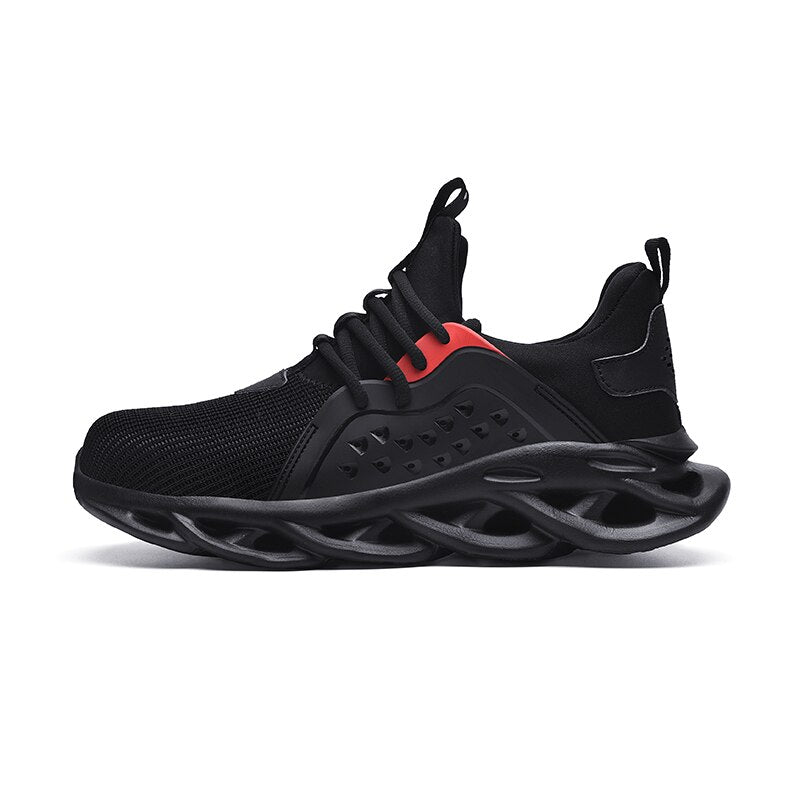 Men’s breathable black lace-up sneakers with shockproof sole and height-increase design

