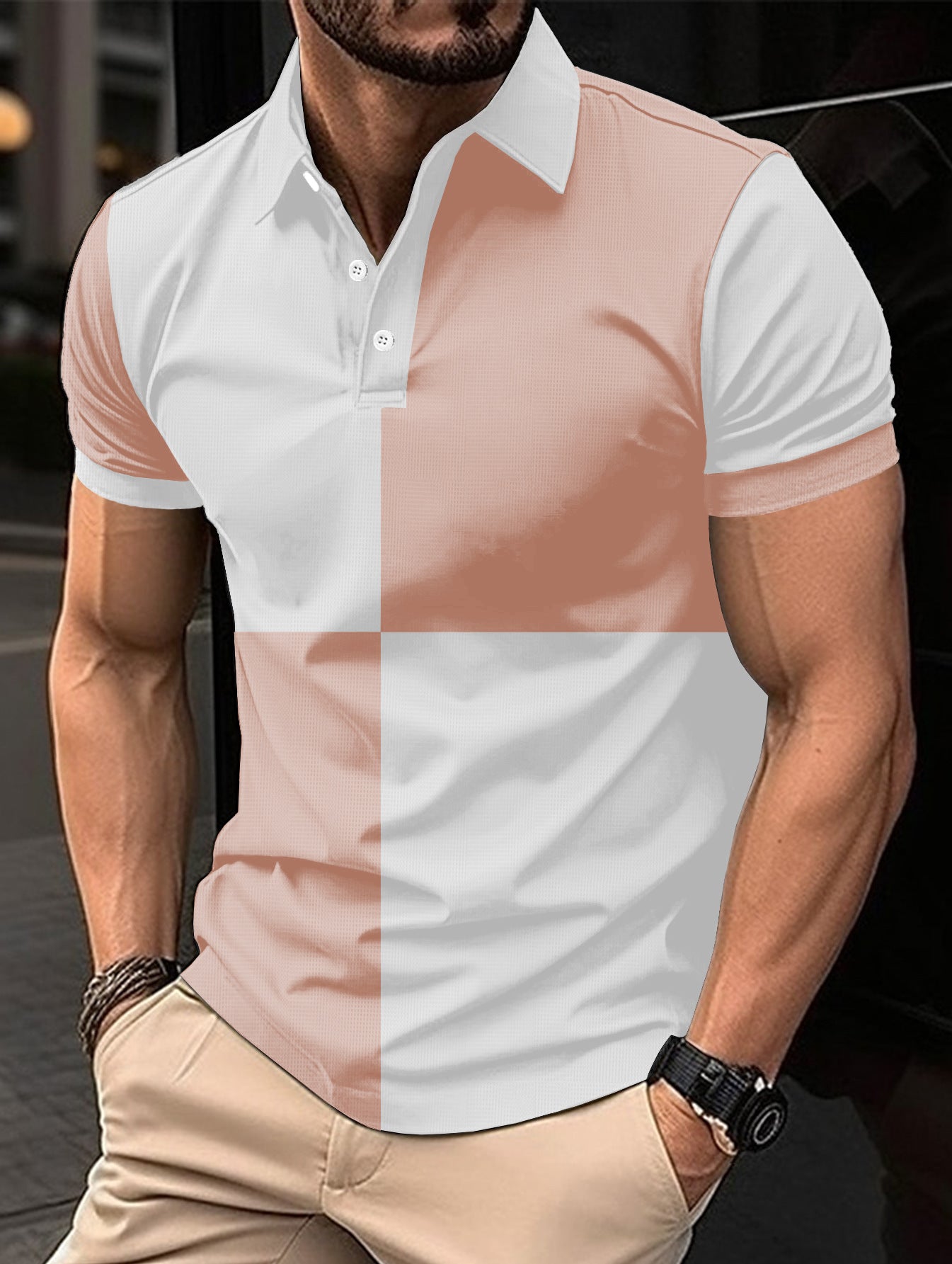“Casual sports short sleeve color stitching turnover neck polo shirt – men’s modern polo with contrast panels, perfect for active lifestyles and everyday comfort – Hot Deal Warehouse menswear”









