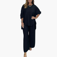 Solid Loose Casual Suit Wide Leg Pants Two-Piece Set Hot Deal Warehouse