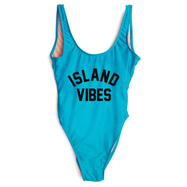 Island Vibes Letter Print Swimsuit
