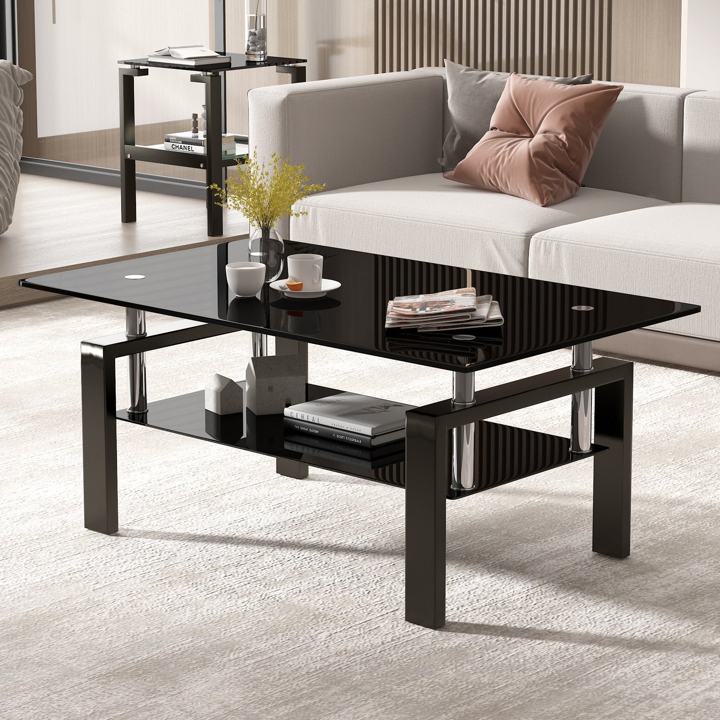 “Black tempered glass coffee table – modern, durable centerpiece for living rooms with sleek, stylish design – Hot Deal Warehouse furniture”


