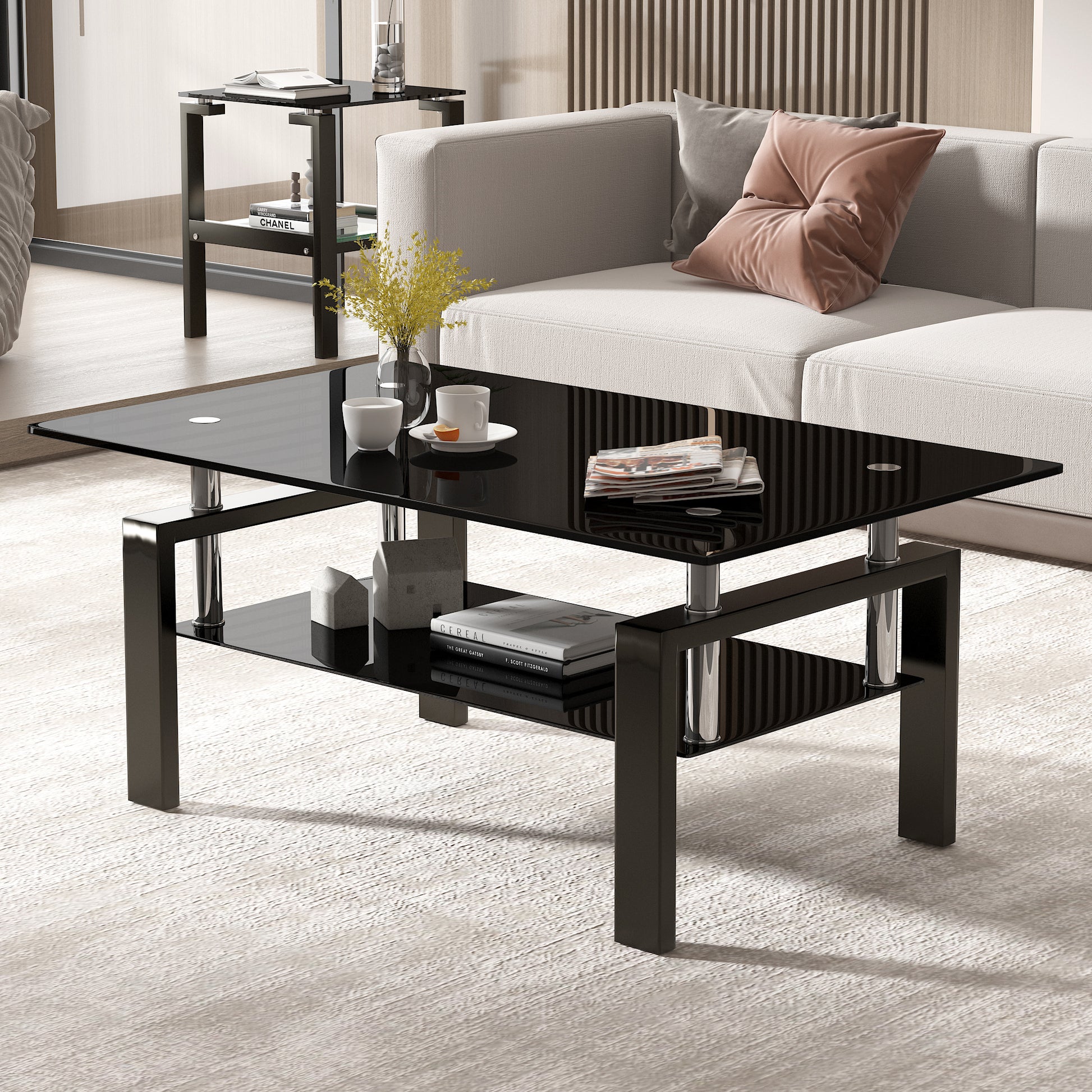 “Black tempered glass coffee table – modern, durable centerpiece for living rooms with sleek, stylish design – Hot Deal Warehouse furniture”


