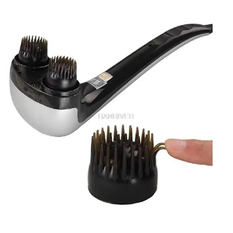 Handheld meridian massage hammer for neck and back pain relief – electric tapping stick massager.








