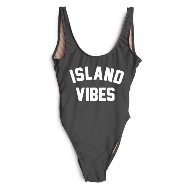 Island Vibes Letter Print Swimsuit