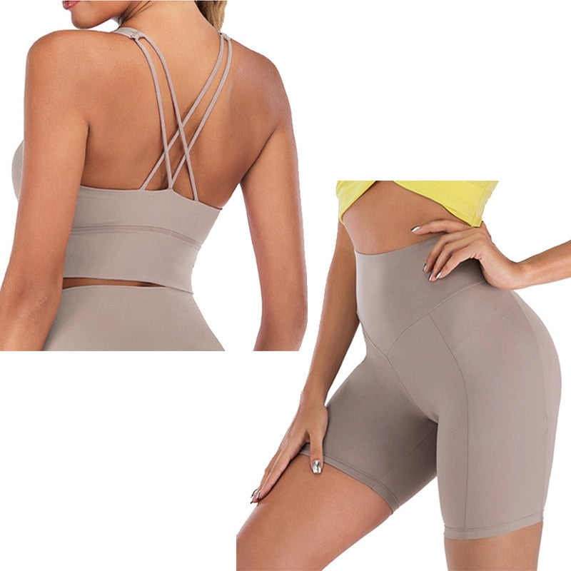"Women’s 2-piece yoga set featuring a supportive sports bra and high-waisted leggings, made from breathable, stretchy fabric for comfort and flexibility during yoga and fitness activities."