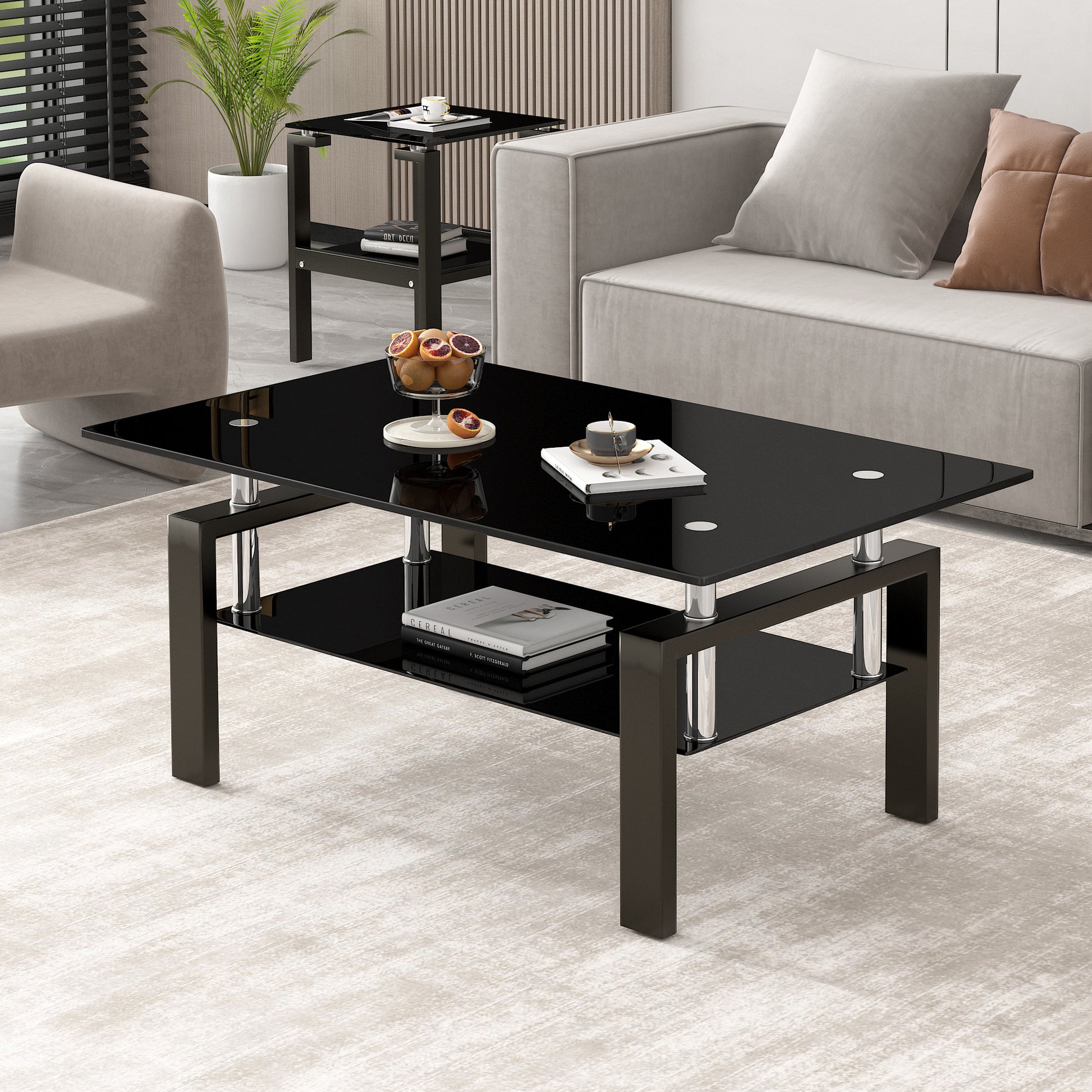 “Black tempered glass coffee table – modern, durable centerpiece for living rooms with sleek, stylish design – Hot Deal Warehouse furniture”


