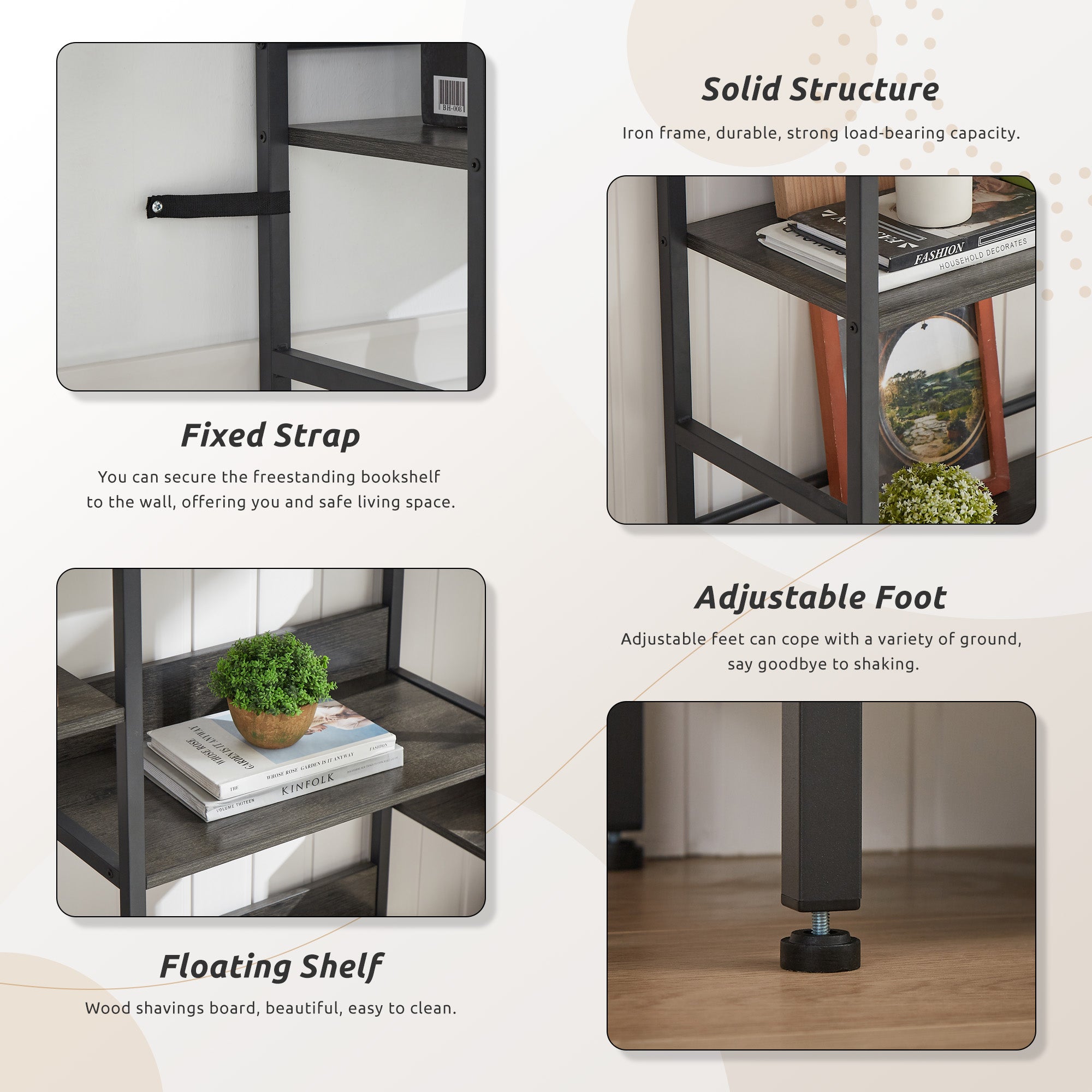 Triple wide 5-shelf bookshelf offering ample storage space with a sturdy design. Features five spacious shelves for organizing books, decor, and more, perfect for living rooms, offices, or libraries. Stylish and functional for both modern and traditional interiors.