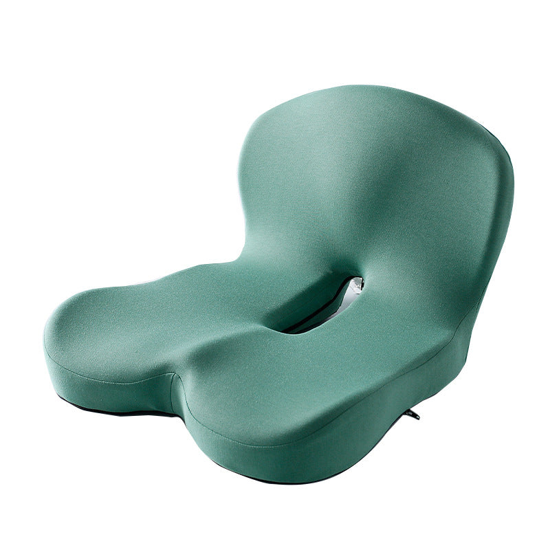 Memory foam ergonomic cushion with integrated back and seat support on an office chair

