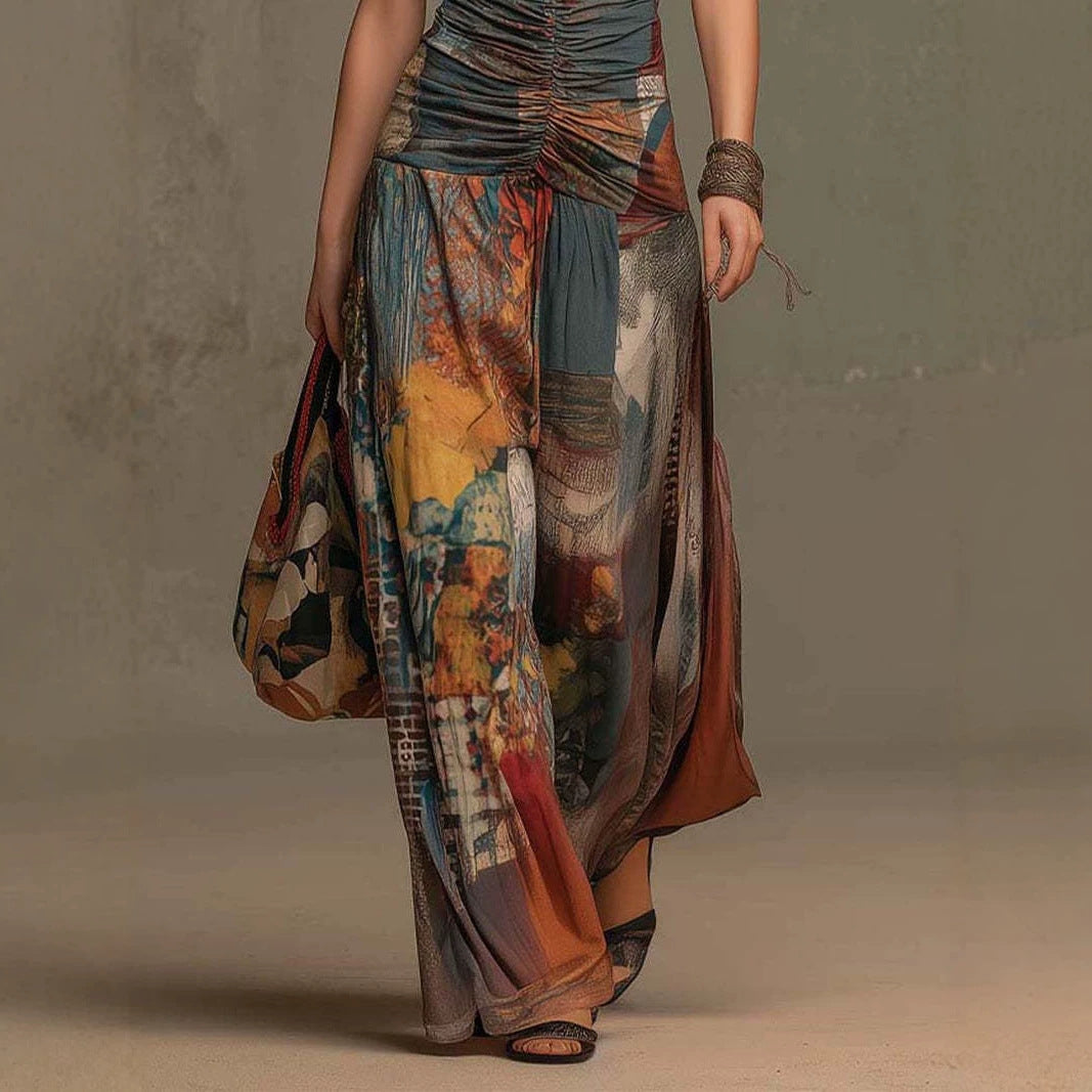 French Oil Painting Print Vintage Off-Shoulder Sexy Jumpsuit for Women Summer Hot Deal Warehouse
