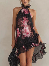 Summer New Women's Chiffon Printed Off-Shoulder Sexy Dress Hot Deal Warehouse