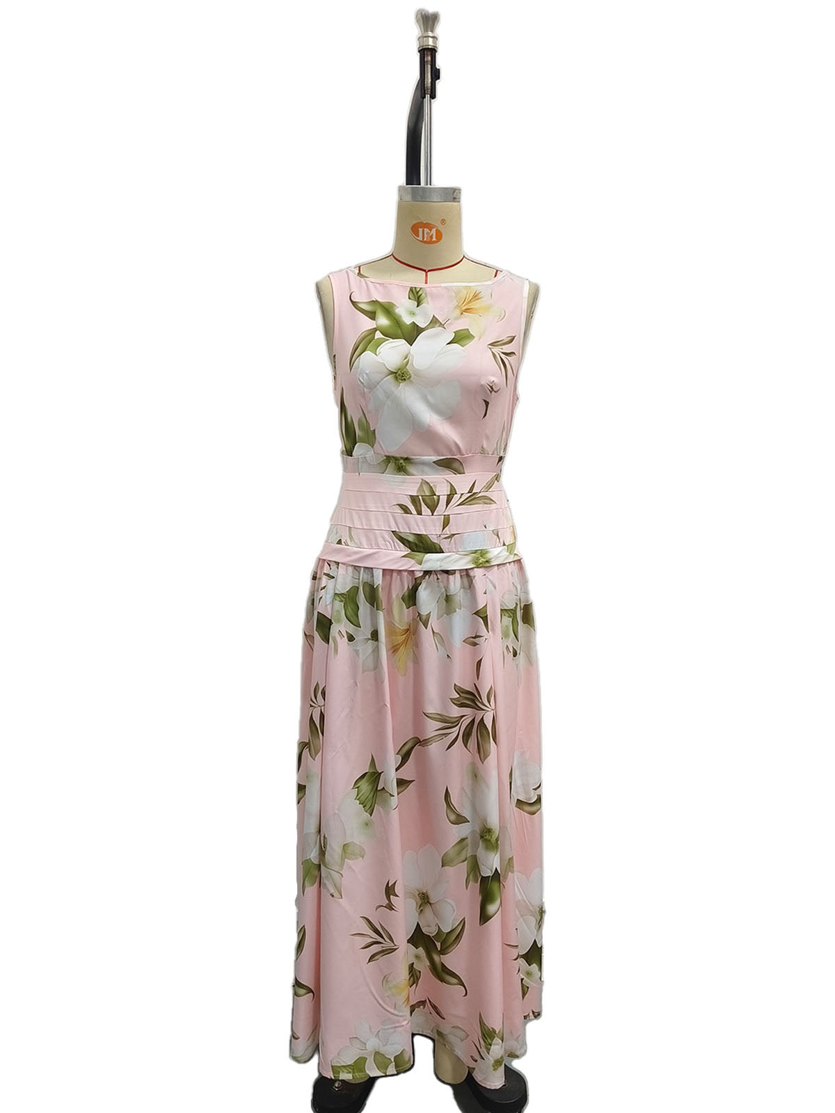 V-neck floral print women's dress sleeveless backless waist cinching long skirt Hot Deal Warehouse