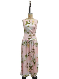 V-neck floral print women's dress sleeveless backless waist cinching long skirt Hot Deal Warehouse