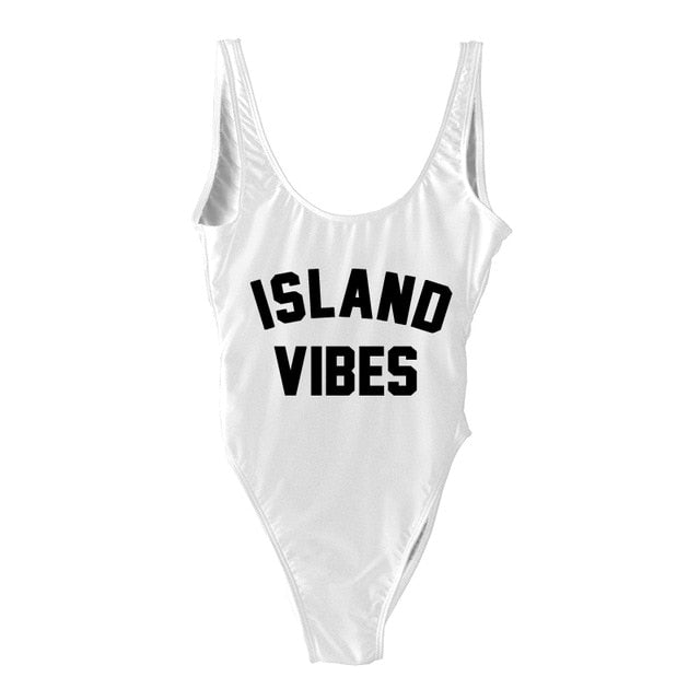 Island Vibes Letter Print Swimsuit