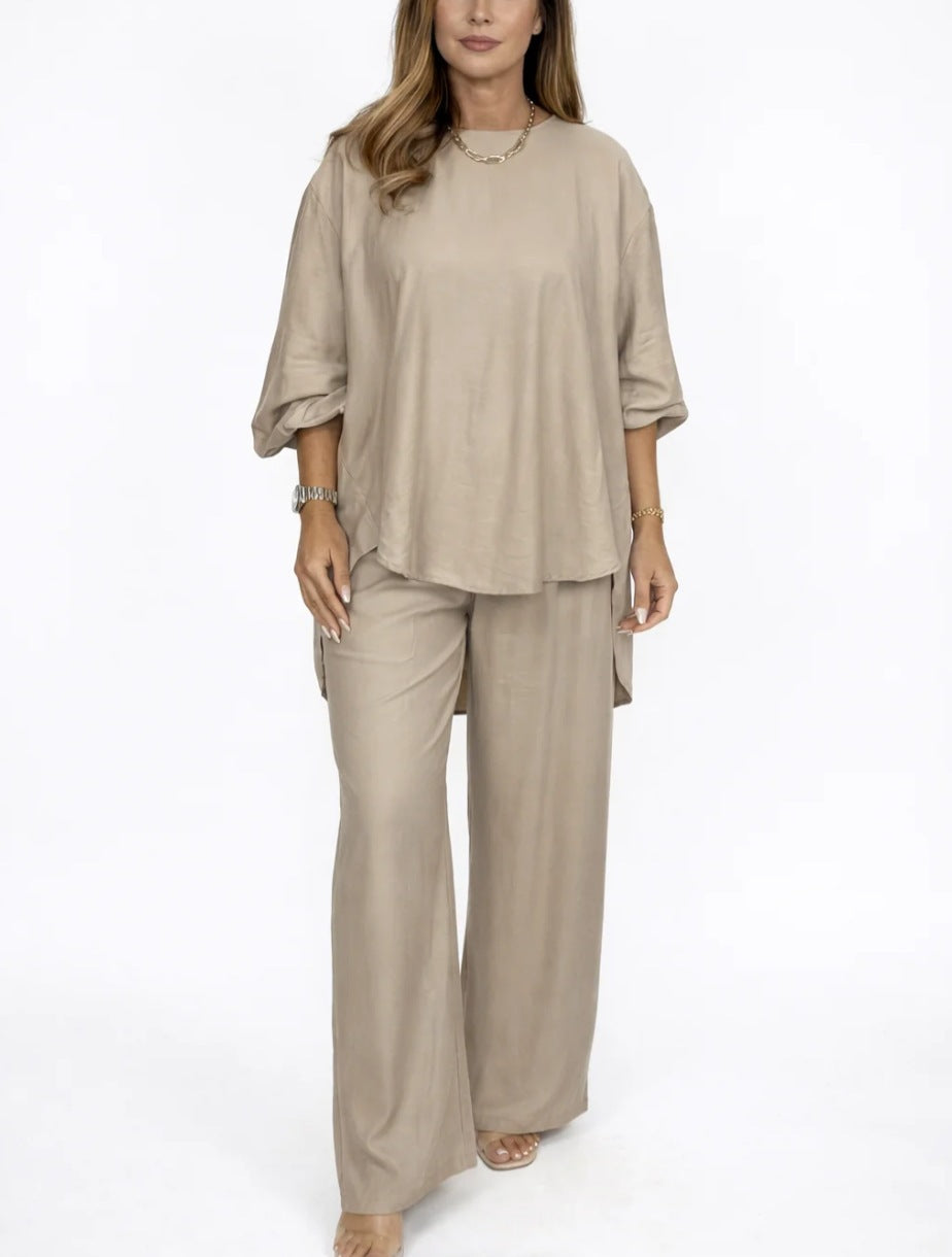 Solid Loose Casual Suit Wide Leg Pants Two-Piece Set Hot Deal Warehouse
