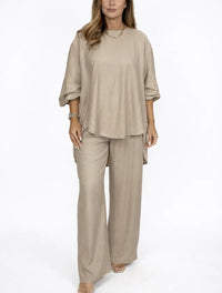 Solid Loose Casual Suit Wide Leg Pants Two-Piece Set Hot Deal Warehouse