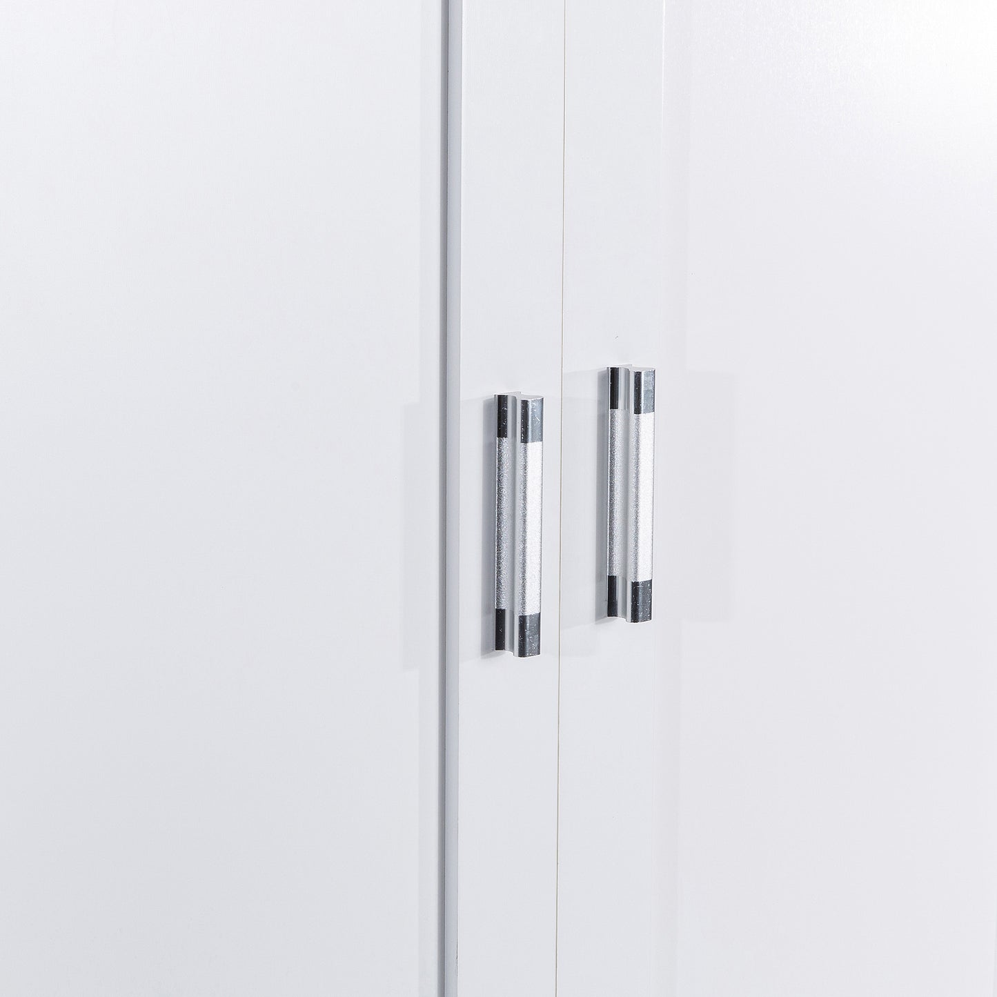 Tall white bathroom cabinet with drawers and double doors