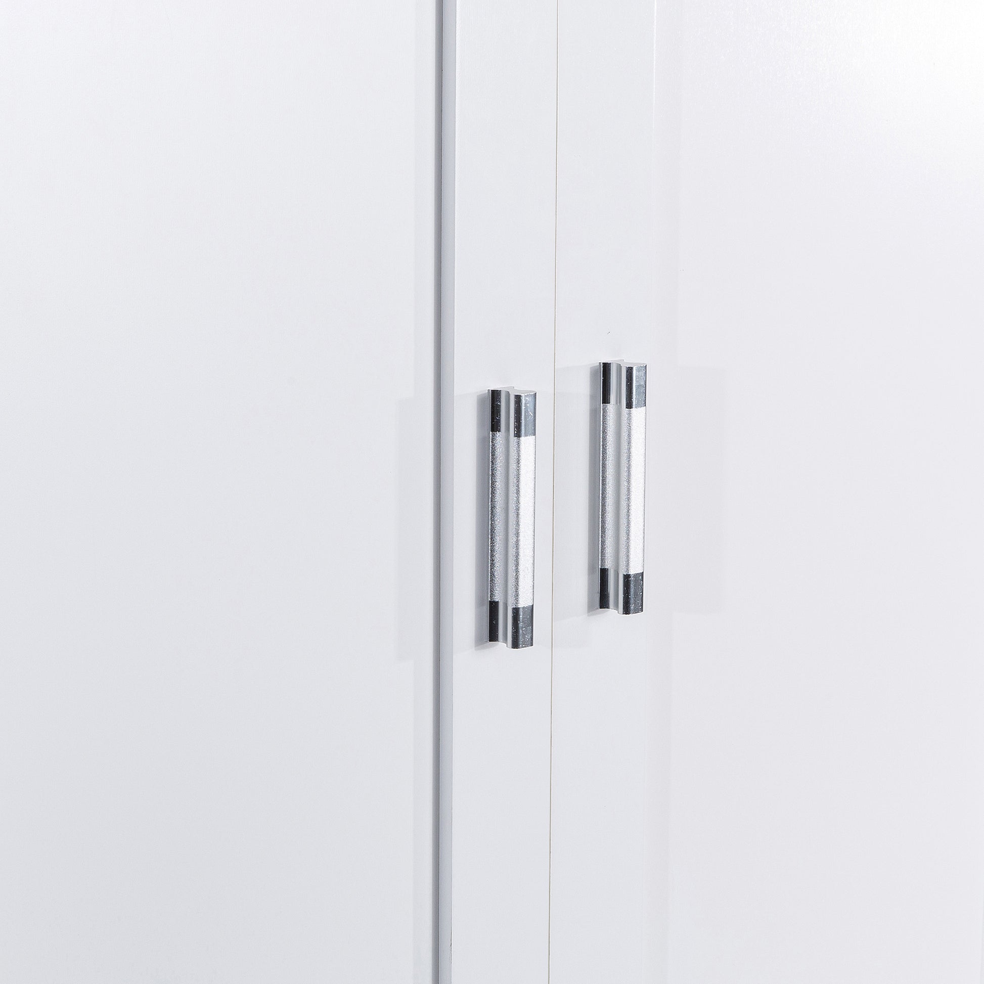 Tall white bathroom cabinet with drawers and double doors