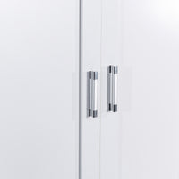 Tall white bathroom cabinet with drawers and double doors