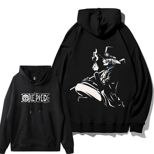 Loose fit Luffy hoodie with One Piece pirate print on front

